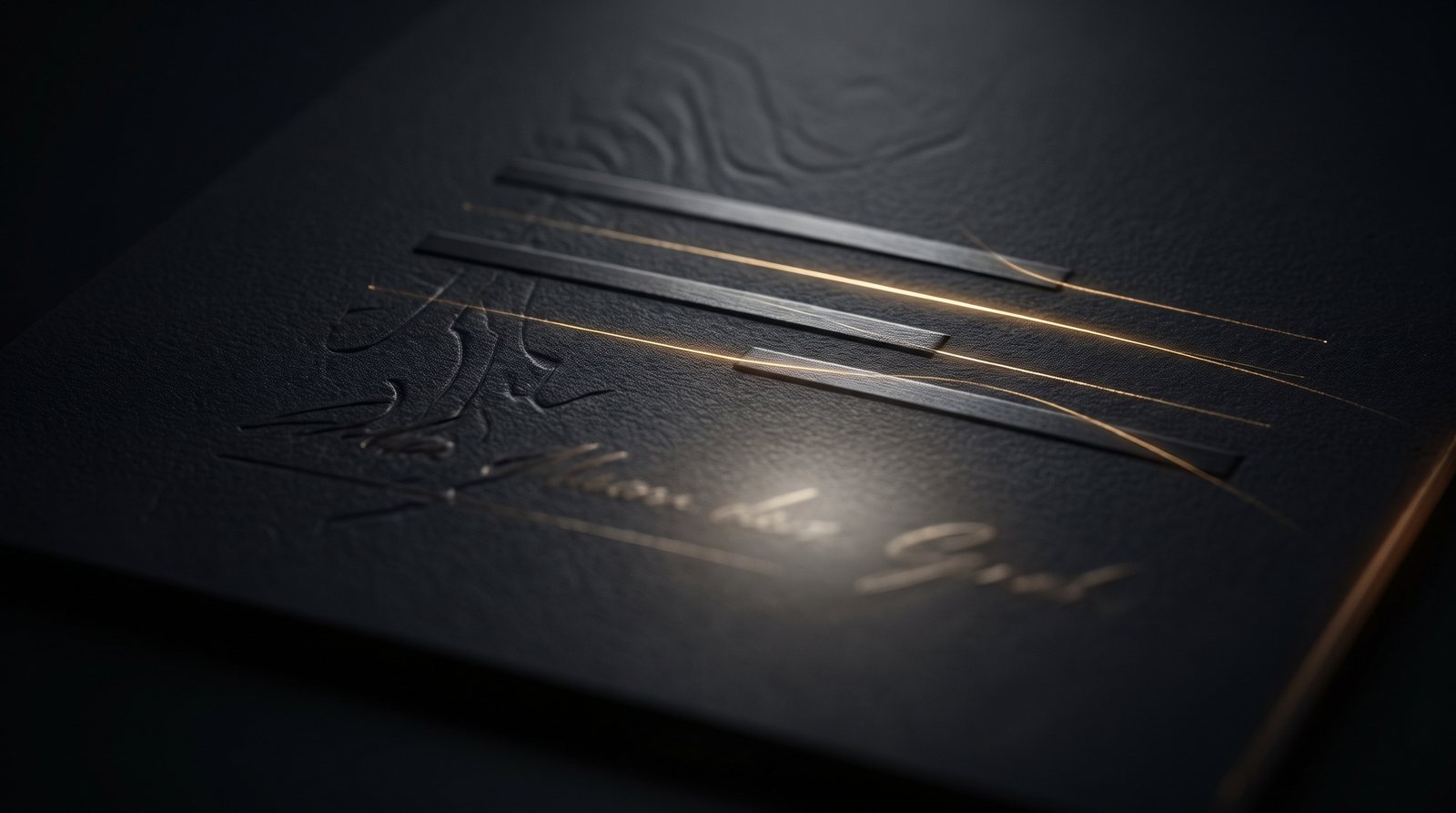 A contract on a dark surface with key lines highlighted in gold